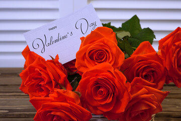 Happy Valentine's day! Card, online banner, greeting card, on Valentine's Day,  Bouquet of flowers with a business card