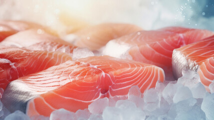 The freshest steak or fillet of fresh Atlantic salmon with herbs. Fresh fish chilled in ice....
