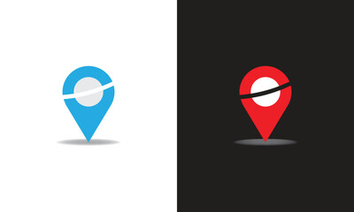 Location pin icon, pin point on white and black background vector illustration design