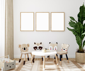 Boho baby room mockup frame, 3D render	
