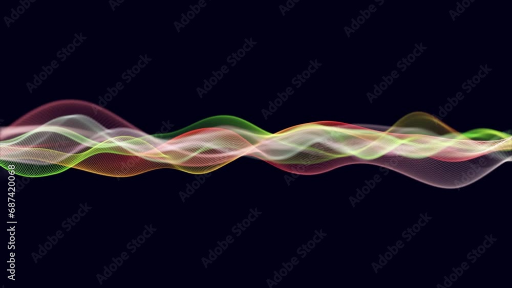 Poster digital particles wave, data wave or water waves slice background. looped. dot terrain cold waves.