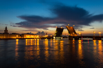 Fototapeta na wymiar View on Neva river and Palace bridge in Saint Petersburg