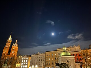 Krakow city Skyline during night  - obrazy, fototapety, plakaty