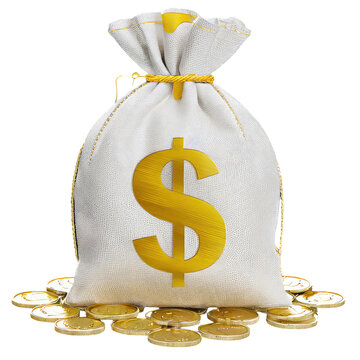 3d money bag isolated on transparent background
