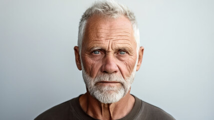 Fototapeta premium Senior sad serious bearded man studio portrait.