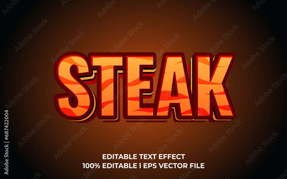 Wall mural steak 3d text effect, editable text for template headline