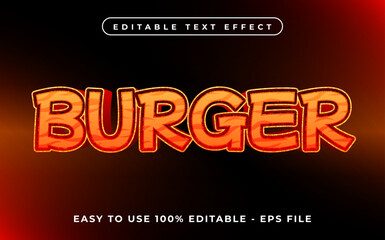 Burger 3d text effect, editable text for template headline