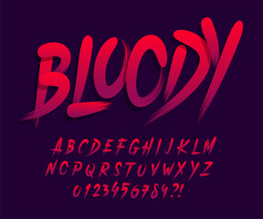 Bloody alphabet font. Uppercase handwritten brush stroke letters and numbers. Stock vector typeface for your design. 