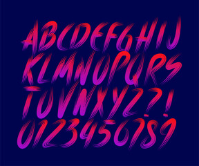 Brush stroke alphabet font. Hand drawn letters and numbers. Hand written vector typeface for your design.