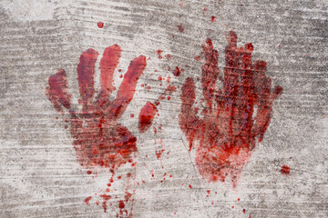 concrete floor texture with blood handprint. murder or accident illustration concept