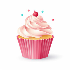 Cupcake with pink cream isolated on white background. Vector