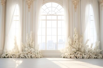 Background wedding with floral generative AI - obrazy, fototapety, plakaty