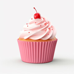 Cupcake with cherry isolated on white background. 3d
