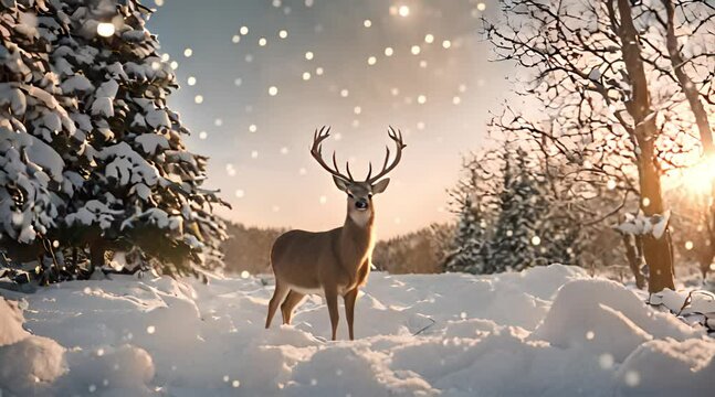 Christmas reindeer in the snow during the day