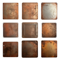 square rusty old metal plate isolated on transparent background,transparency 