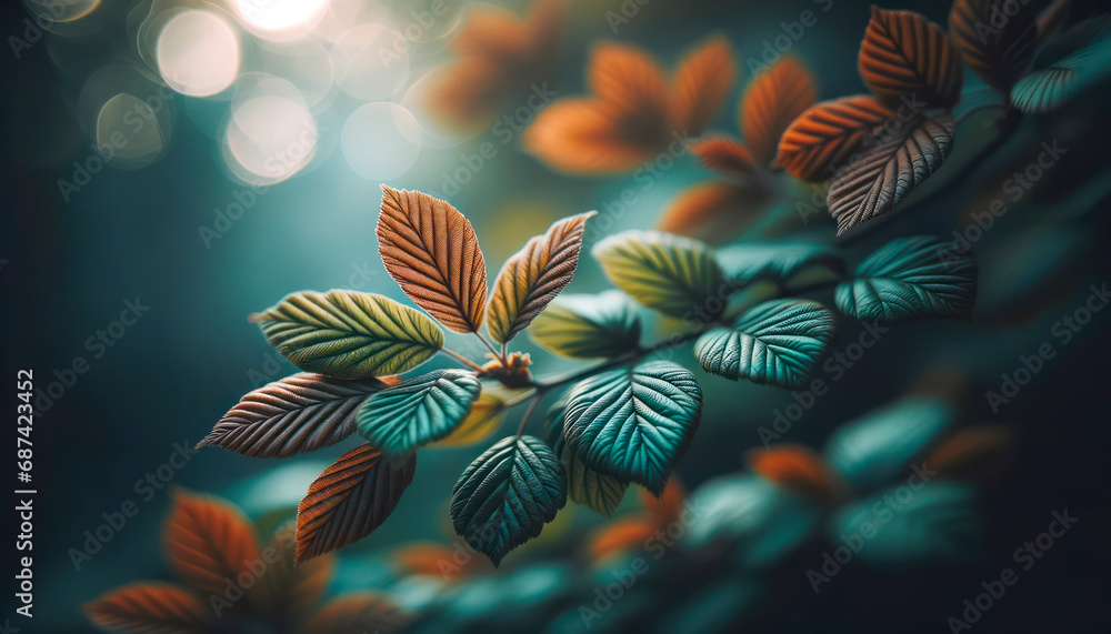 Poster close up of green leaves on blurred background with bokeh effect. generative ai