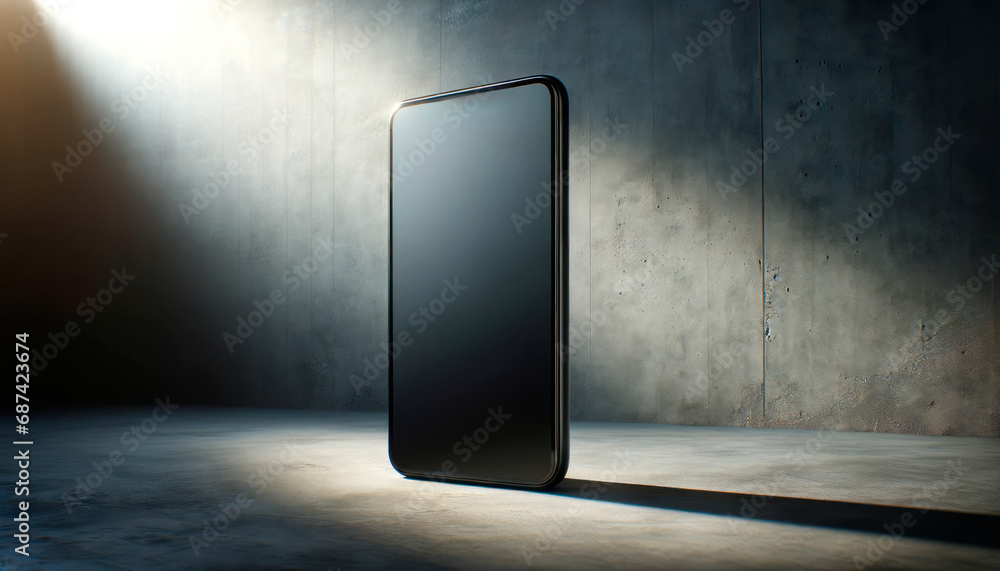 Poster smartphone mockup with blank screen on concrete background. generative ai