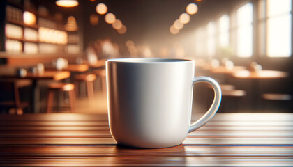 Coffee cup with an ambient cafe setting and soft focus background. Generative AI