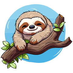sloth sleeps on a tree cute Kawaii