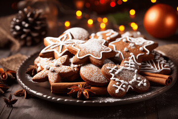 Fototapeta na wymiar Delicious Gingerbread Cookies Surrounded by Holiday Cheer