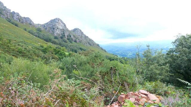 Landscape of 'La Rhune' in the French Basque Country with its famous little train crossing the mountain