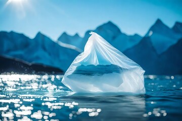 Plastic bag environment pollution with iceberg, environmental pollution concept picture
