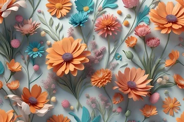 Rolgordijnen Dry flowers 3d wallpaper vector. Floral abstraction light background illustration. Soft delicate floral printable pattern. Dried flower pattern. Decor interiors. Generative AI © Rudi