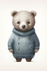 Cute teddy bear in knitted sweater illustration
