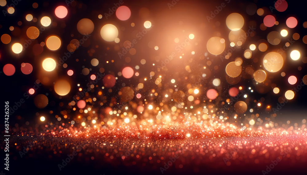 Aufkleber abstract red and gold bokeh lights on a glittering backdrop. festivity and luxury concept. generativ