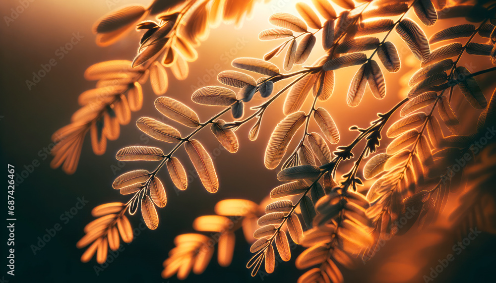 Poster close up of leaves in the sunlight. nature background. generative ai