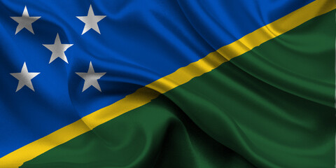 High detailed flag of Solomon Islands. National Solomon Islands flag. Oceania. 3D illustration.