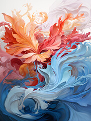 a splash of sky-blue and pink colors in the air, a colorful abstract curl, an intricate element.