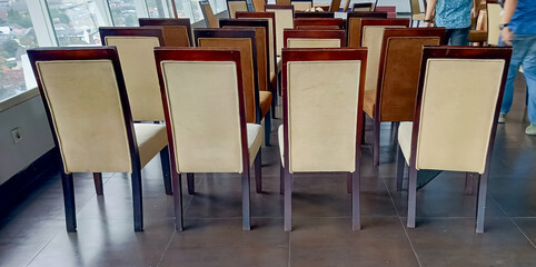 Modern wooden office chair desk, taken at close range
