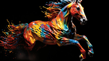 Fototapeta na wymiar Colorful horse running on black background