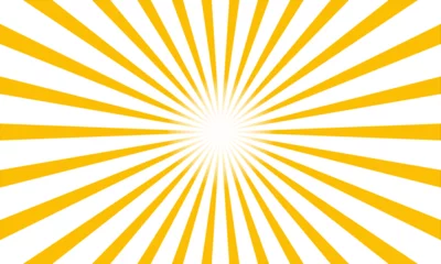 Poster Sunray yellow background. Sunburst retro vector with copyspace. © Deto