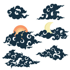 set cloud Lai Thai art, Dark blue cloud, weather sun and moon