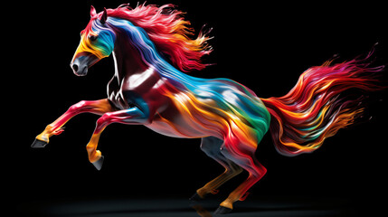 Obraz na płótnie Canvas Colorful horse running on black background