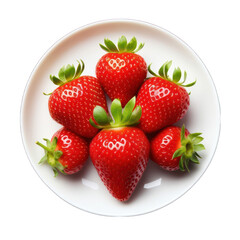 Strawberry on Plate Isolated on Transparent or White Background, PNG