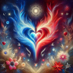 Burning heart. Twin flame logo. Esoteric concept of spiritual love. Illustration on black background for web sites, wallpapers and much more. Created using generative ai tools