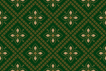 Green Cross stitch colorful geometric traditional ethnic pattern Ikat seamless pattern border abstract design for fabric print cloth dress carpet curtains and sarong Aztec African Indian Indonesian