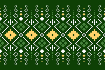 Green Cross stitch colorful geometric traditional ethnic pattern Ikat seamless pattern border abstract design for fabric print cloth dress carpet curtains and sarong Aztec African Indian Indonesian