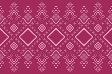 Pink Cross stitch colorful geometric traditional ethnic pattern Ikat seamless pattern border abstract design for fabric print cloth dress carpet curtains and sarong Aztec African Indian Indonesian - obrazy, fototapety, plakaty