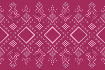 Fotobehang Pink Cross stitch colorful geometric traditional ethnic pattern Ikat seamless pattern border abstract design for fabric print cloth dress carpet curtains and sarong Aztec African Indian Indonesian © Happy.Panda789