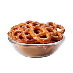 Salted pretzels in bowl isolated on transparent background,transparency 