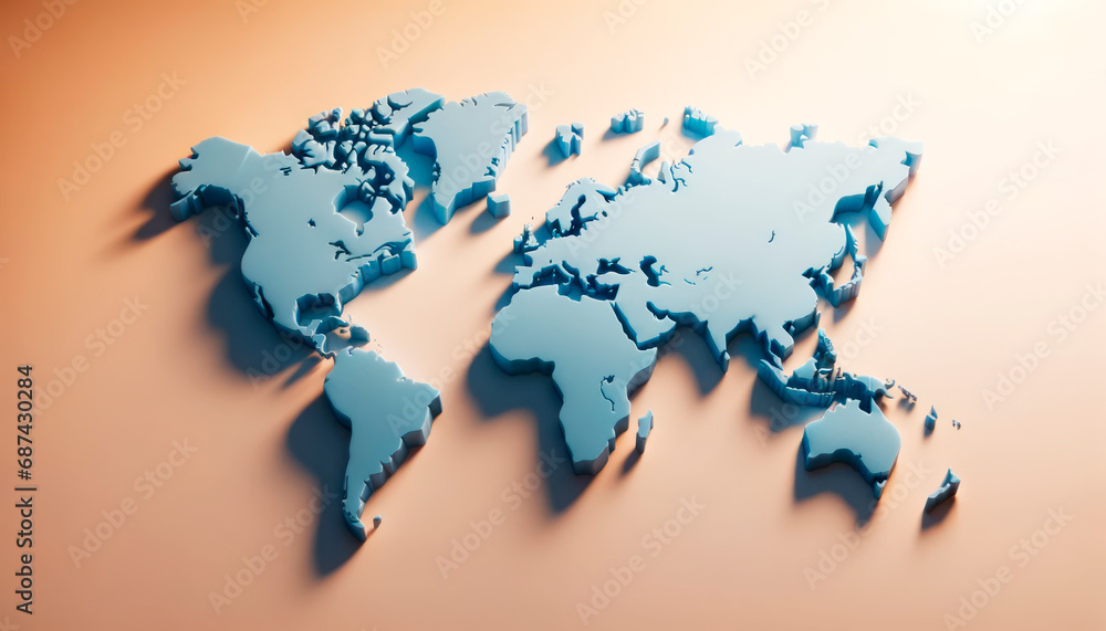 Poster 3d world map with warm tones on a beige background. geographical exploration concept. generative ai