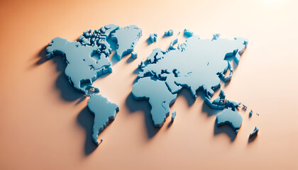 3D world map with warm tones on a beige background. Geographical exploration concept. Generative AI
