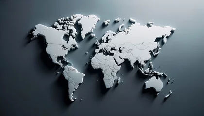  Monochrome 3D world map with reflective surfaces against a dark background. Modern mapping technique. Generative AI © Who is Danny