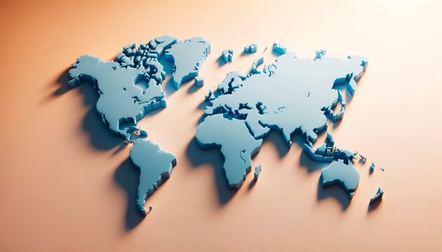 Fototapeta 3D world map with warm tones on a beige background. Geographical exploration concept. Generative AI