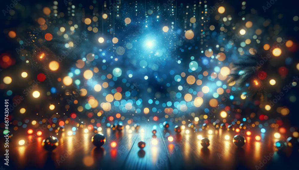 Poster A dazzling display of bokeh lights creating a festive holiday scene. Generative AI