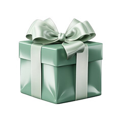 Obraz premium Green Gift Box with White Bow Isolated on Transparent or White Background, PNG